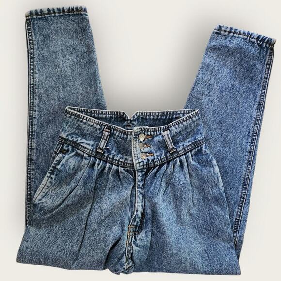 Jordache Jeans Girls Sz 8 Blue No Exit Tapered Hi-rise Pleated VTG 100% Cotton - Picture 2 of 7